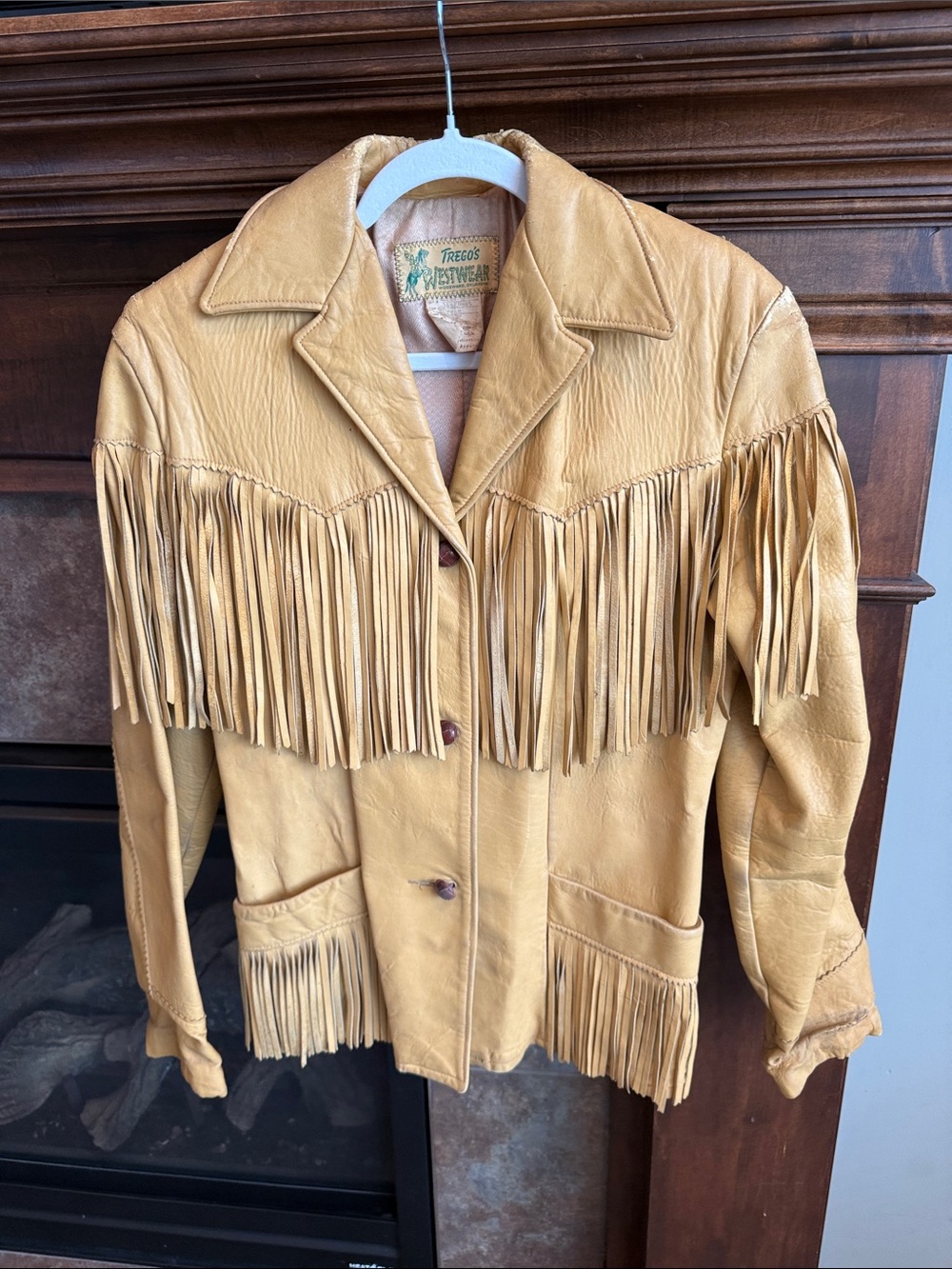 Vintage tan Tregos leather jacket statement fringe cowgirl western M flaws